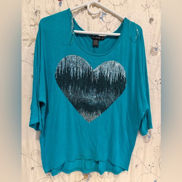 Miss Chievous Tops - Miss Chievous Teal Sequin Heart Long Sleeve Top